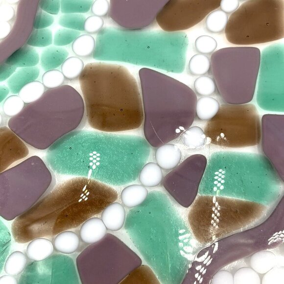 Fused Art Glass Tile Trivet Cobblestone Abstract Mosaic Patchwork 6" Square - Picture 2 of 7
